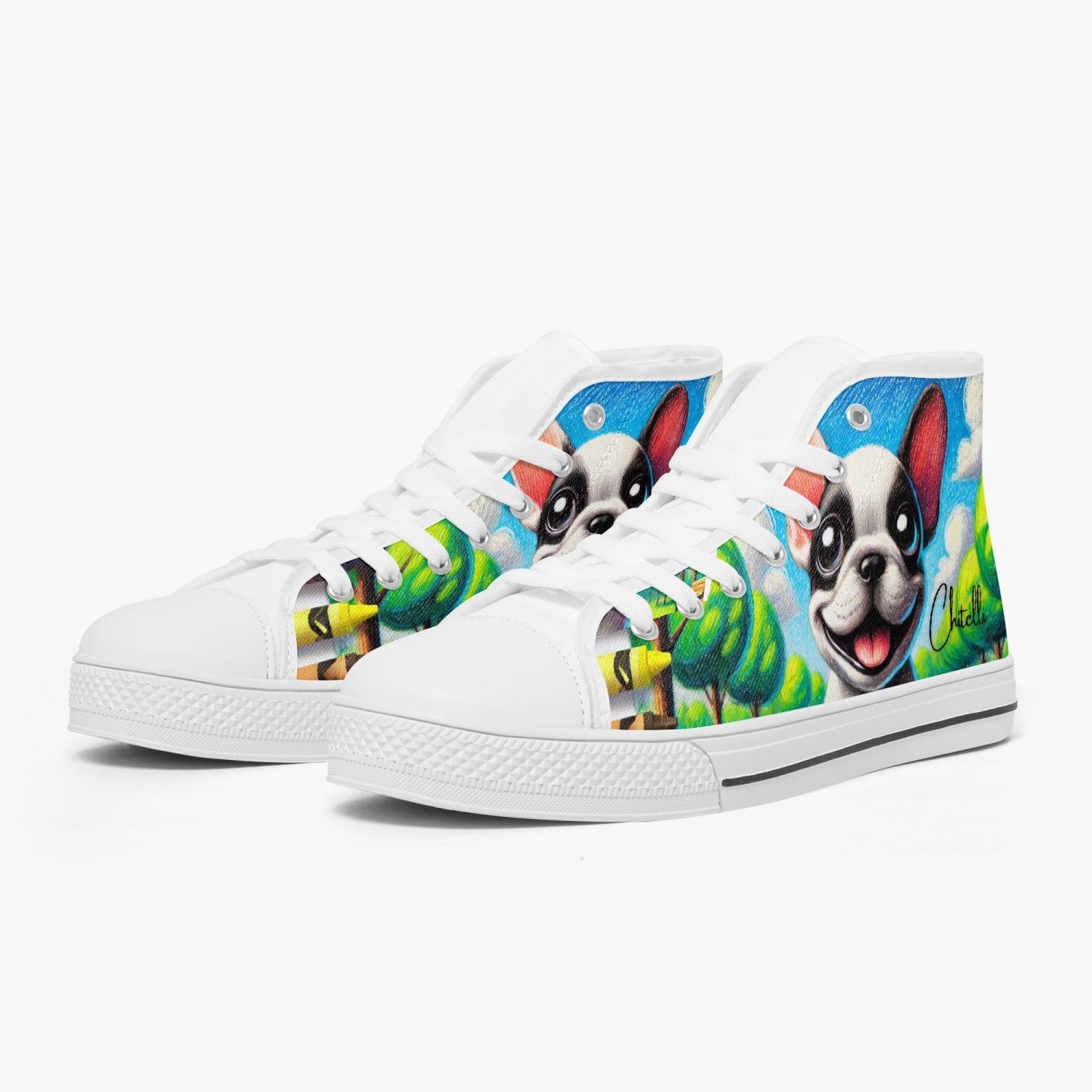 Chitelli's Black and White French Bulldog High Tops