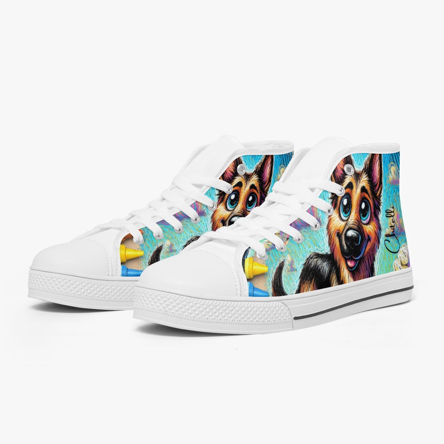 Chitelli's Rough Crayon German Sheppard High Tops