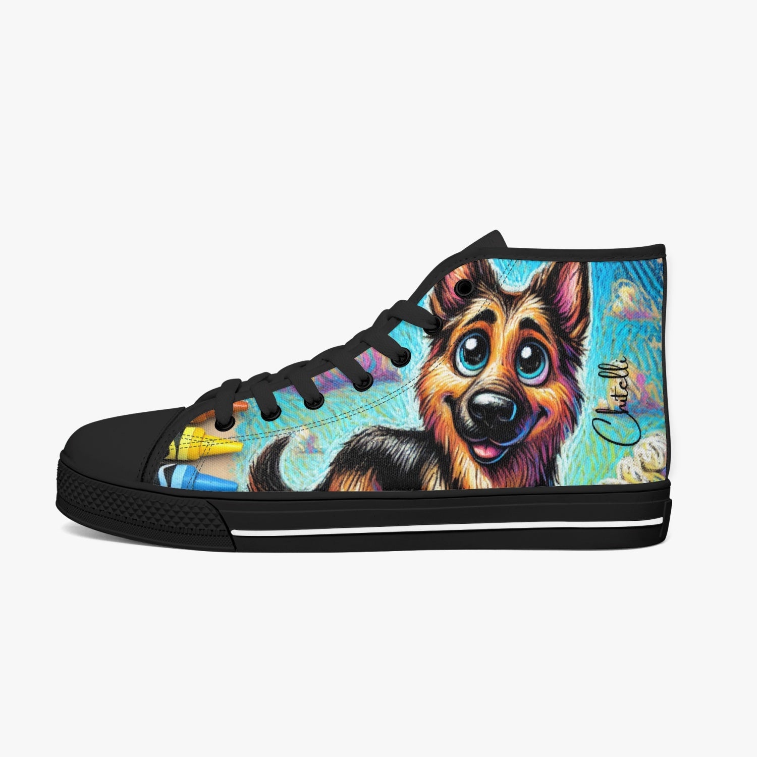 Chitelli's Rough Crayon German Sheppard High Tops