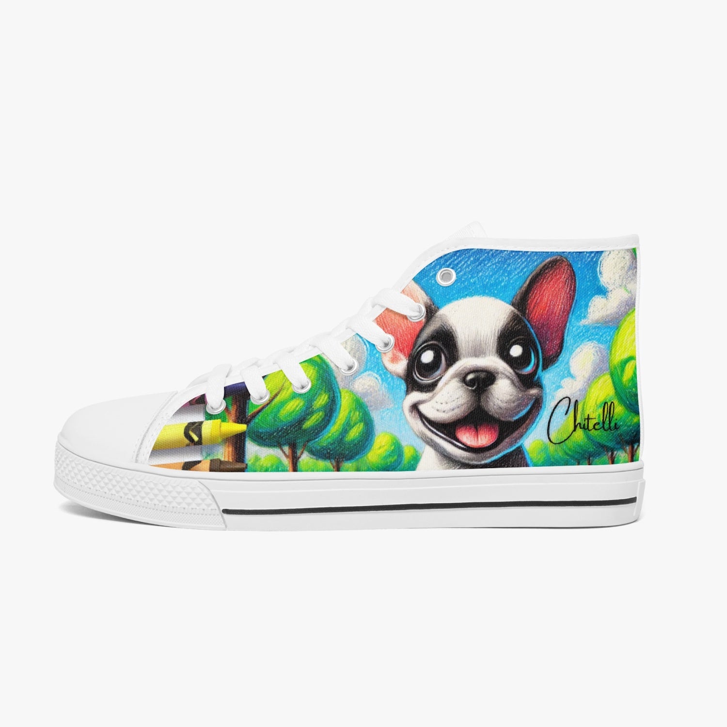 Chitelli's Black and White French Bulldog High Tops