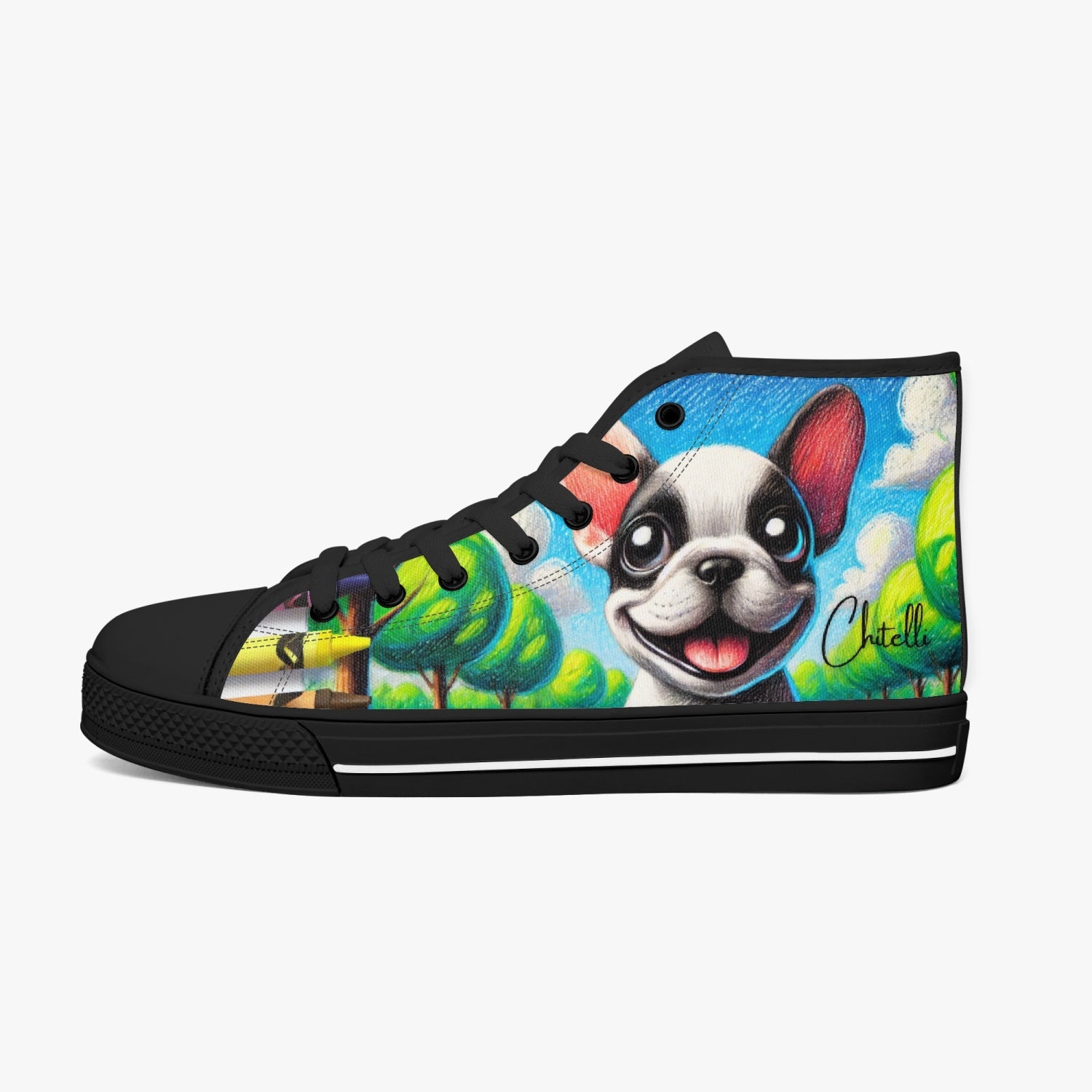 Chitelli's Black and White French Bulldog High Tops