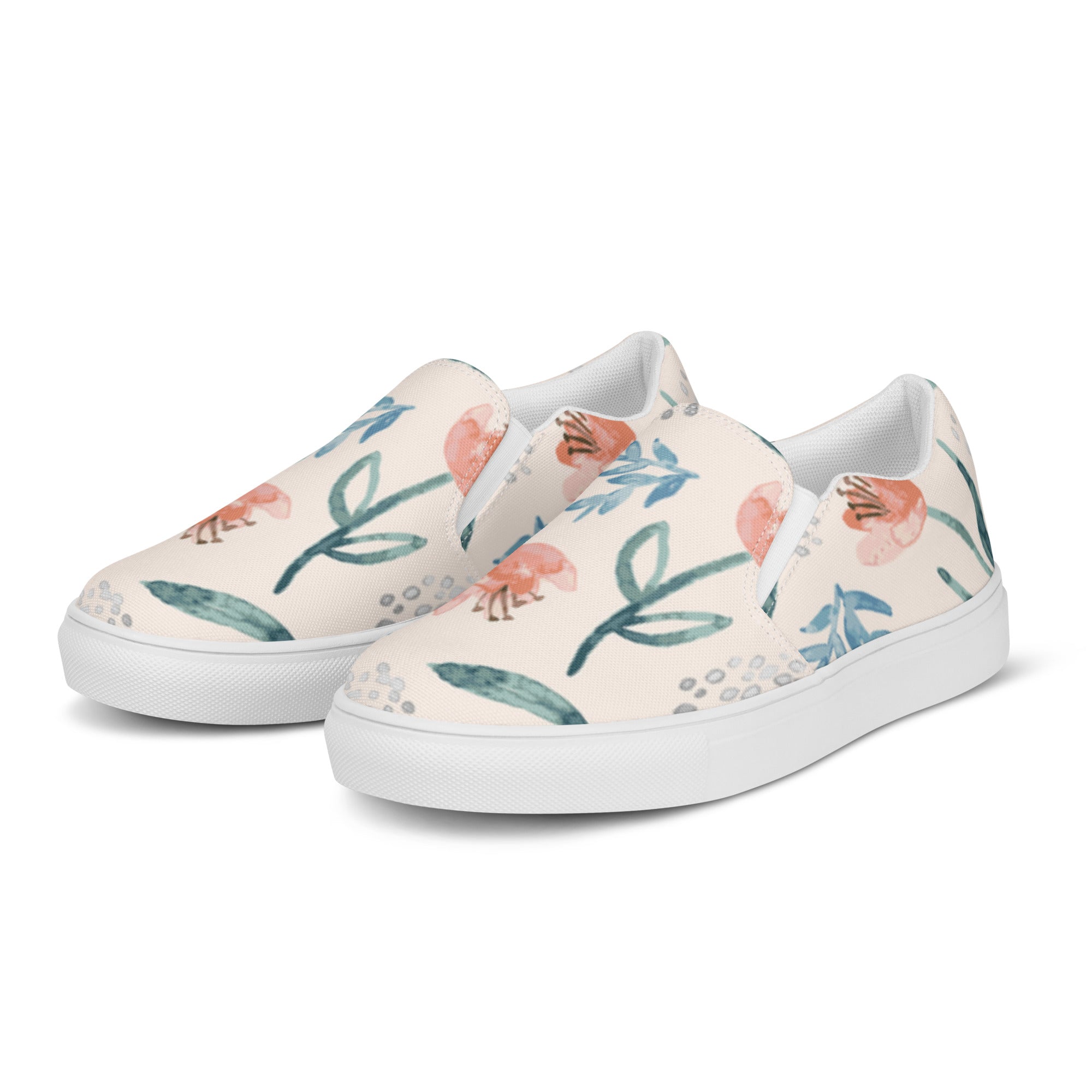 Chitelli's Beige Flower Men's Slip-On Canvas Shoes
