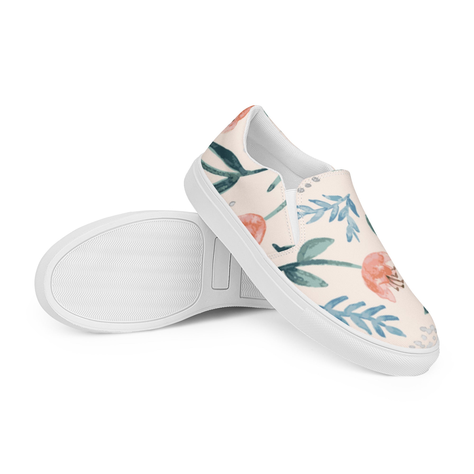 Chitelli's Beige Flower Men's Slip-On Canvas Shoes